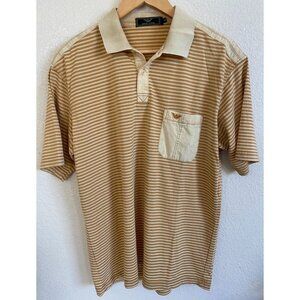 Vintage Giorgio Armani Mens Polo Shirt Striped Tan & Mustard Sz XL Cotton